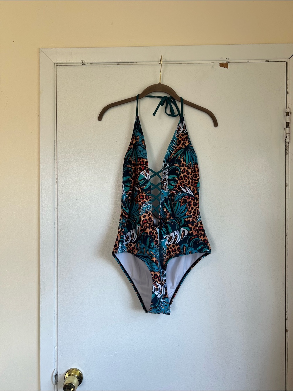 SHEIN Green and Brown Animal Print One Piece Swimsuit Size OXL